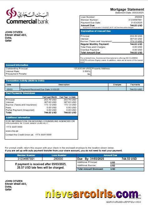 Qatar Commercal mortgage statement